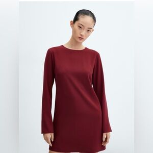 Mango Burgundy Long Sleeve Dress